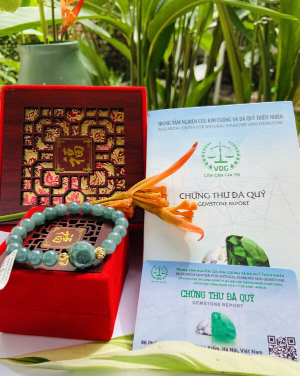 Vòng Tay Ngọc Lam mix Hoa Sen 7mm - Hình ảnh 5