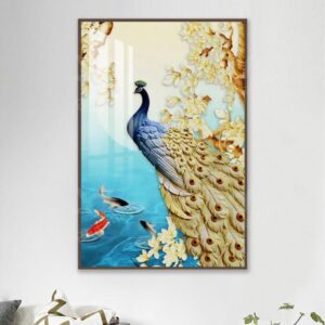 Tranh Chim Công Cạnh Hồ Cá Chép BRO3292