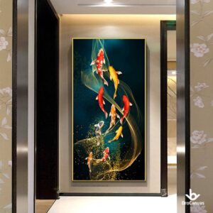 BRO6102 Tranh Canvas Cửu Ngư Quần Hội Treo Tường Đẹp