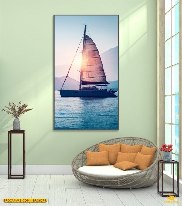 BRO6276 Tranh Canvas Thuyền Buồm Xuôi Gió Trên Biển Lặng