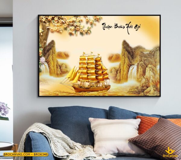 BRO6348 Tranh Thuận Buồm Xuôi Gió Khổ Lớn Vàng Kim