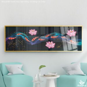 BRO3659 Tranh Hoa Sen Hồng Và Đàng Cá Chép