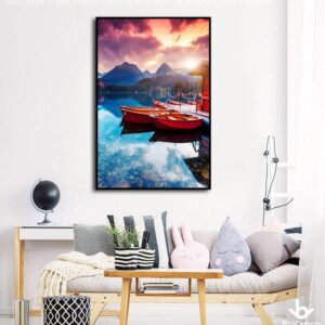 BRO3694 Tranh Phong Cảnh Hoàng Hôn Và Những Chiếc Thuyền