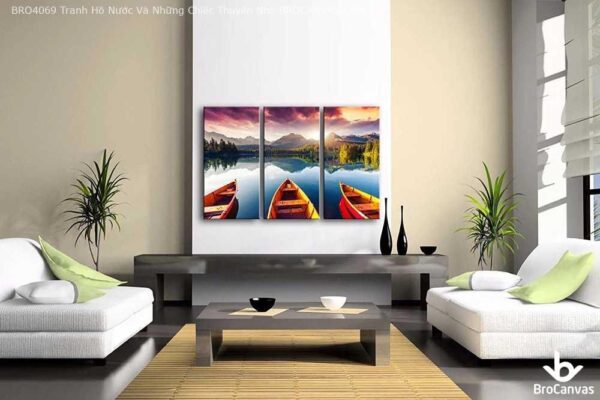 BRO4069 Tranh Hồ Nước Và Những Chiếc Thuyền Nhỏ