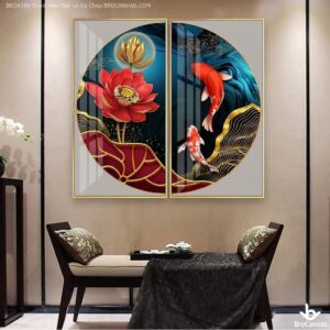 BRO4399 Tranh Hoa Sen và Cá Chép