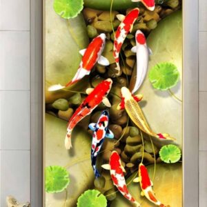 BRO5287 Tranh Canvas Cá Chép Dưới Hồ Sỏi Treo Tường Kiểu 3D