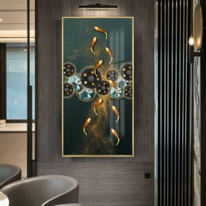 BRO5288 Tranh Cửu Ngư Quần Hội 3D Vàng Cao Cấp