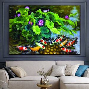 BRO5326 Tranh Cá Chép ; Hoa Sen Trong Đâm Sơn Dầu In Canvas