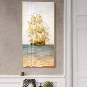 BRO5376 Tranh Thuyền Buồm Xuôi Gió Ra Khơi Với Cánh Buồm Vàng Cao Cấp