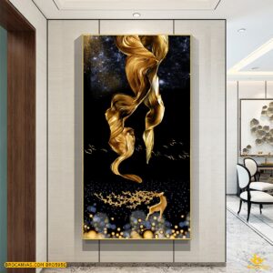 BRO5956 Tranh Chú Hươu Vàng 3D Và Dãy Lụa Óng Ánh