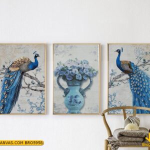 BRO5958 Tranh Canvas Chim Công Uyên Ương Trên Cành Cây