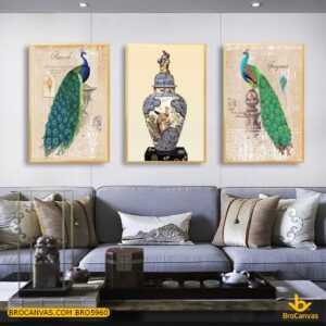 BRO5960 Tranh Đôi Uyên Ương Bên Lục Bình Cổ