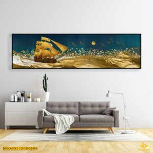 BRO5980 Tranh Canvas Thuận Buồm Xuôi Gió Nhũ Vàng
