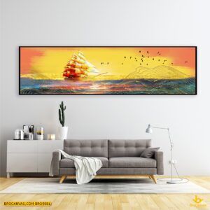 BRO5981 Tranh Treo Tường Thuyền Buồm Xuôi Gió Dưới Ánh Hoàng Hôn