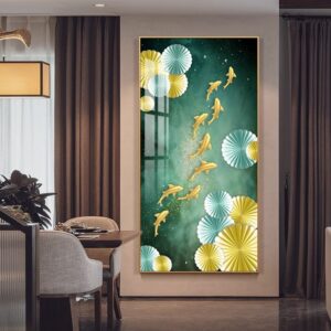 BRO6103 Tranh Phong Thủy Treo Tường Cửu Ngư Màu Vàng Nhũ Đẹp Mắt Nổi Bật