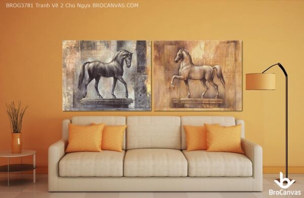 BROG3781 Tranh Vẽ 2 Chú Ngựa