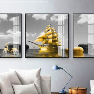 BROK3930 Tranh Thuyền Vàng Bên Bờ Biển