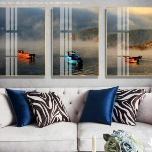 BROK3942 Tranh Phong Cảnh Thuyền Và Núi