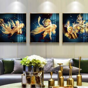 BROP5210 Tranh Canvas 3D Cá Chép Vàng Pha Lê