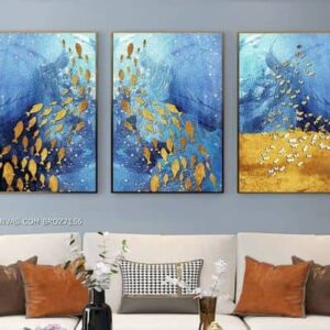 BROZ7156 Tranh Trừu Tượng 3D Đàn Cá Chép Vàng