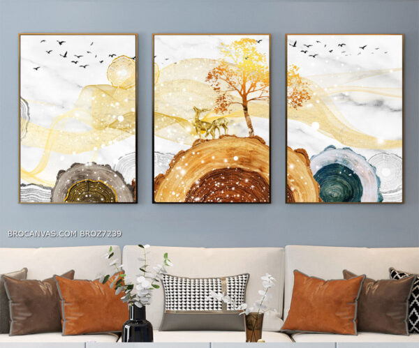 BROZ7239 Tranh Canvas Nghệ Thuật Đôi Hươu Vàng Trên Đỉnh Núi