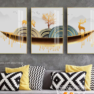 BROZ73838 Tranh Canvas 2 Chú Hươu Trên Chiếc Thuyền