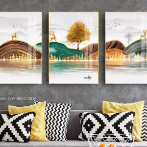 BROZ73839 Tranh Canvas Đàn Hươu Đi Ăn Trên Đồi Núi