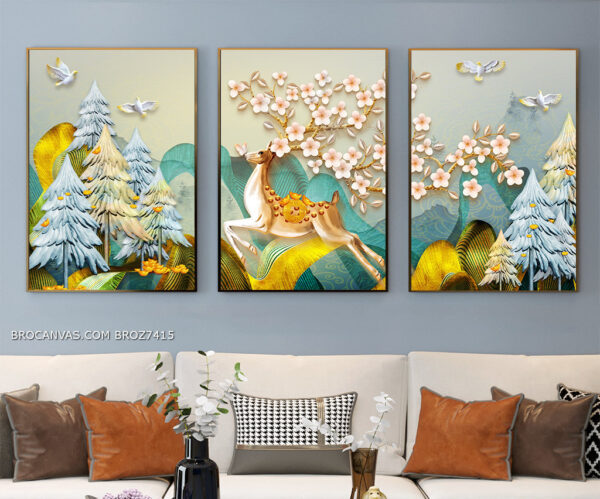 BROZ7415 Tranh Canvas Nghệ Thuật Chú Hươu Mùa Xuân