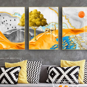 BROZ74313 Tranh Canvas 2 Chú Hươu Dươi Gốc Cây Ngắm Cảnh Bầu Trời