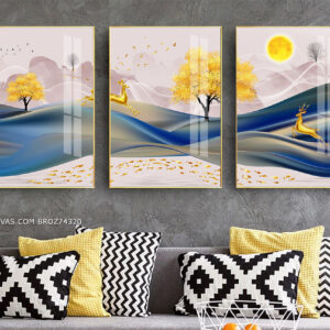 BROZ74320 Tranh Canvas 2 Chú Hươu Vàng Nghệ Thuật Đang Nhảy Múa