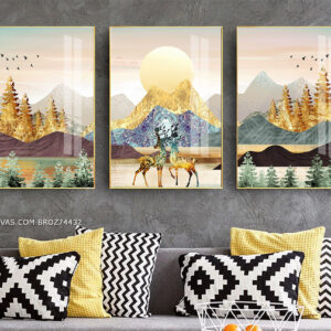 BROZ74432 Tranh Canvas 2 Chú Nai Trên Thảo Nguyên ; Mặt Trời