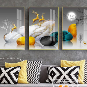 BROZ74457 Tranh Canvas Những Chú Hươu Nhãy Múa Trên Tản Đá