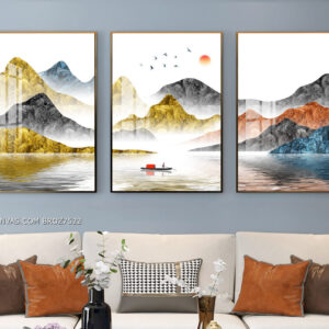 BROZ7522 Tranh Canvas Nghệ Thuật Mặt Trời Khuất Bóng Chống Đò Trên Sông