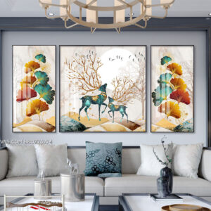 BROZ76274 Tranh Canvas Treo Tường 2 Chú Hươu Sừng Hoa Khoe Sắc