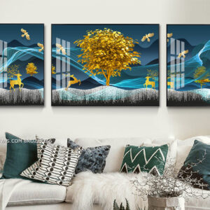 BROZ77266 Tranh Canvas Gia Đình Hươu Dưới Gốc Cây