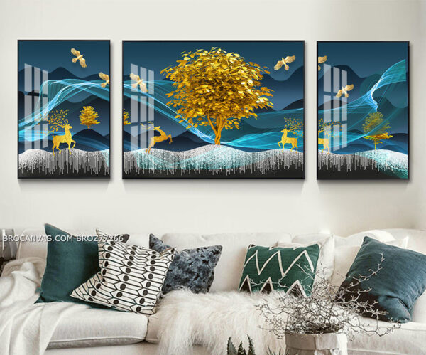 BROZ77266 Tranh Canvas Gia Đình Hươu Dưới Gốc Cây