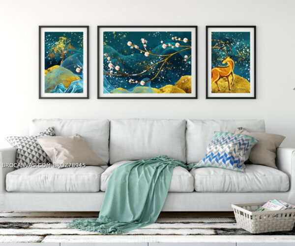 BROZ78945 Tranh Chú Hươu Sừng Hoanh Canvas Treo Tường