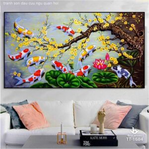 Tranh Sơn Dầu Cửu Ngư Quần Hội TT-1684