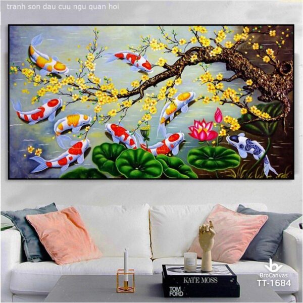 Tranh Sơn Dầu Cửu Ngư Quần Hội TT-1684
