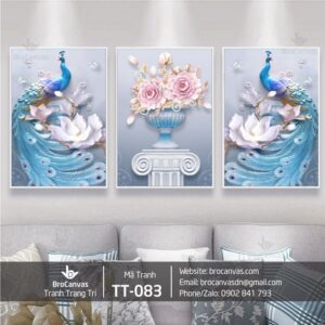 Tranh Trang Trí: “Bộ 3 Cặp Công Xanh” TT-083