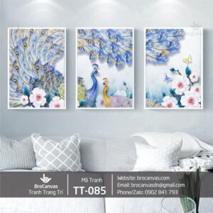 Tranh Trang Trí: “Bộ 3 Cặp Công Xanh” TT-085
