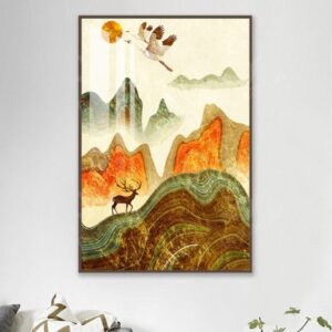 Tranh Chú Hươu Nghệ Thuật Bên Sườn Núi BRO3273