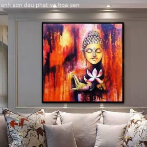 Tranh Sơn Dầu Phật Và Hoa Sen BRO3410