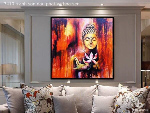 Tranh Sơn Dầu Phật Và Hoa Sen BRO3410