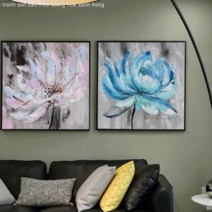 Tranh Sơn Dầu Treo Tường Hoa Xanh Hồng BRO3510