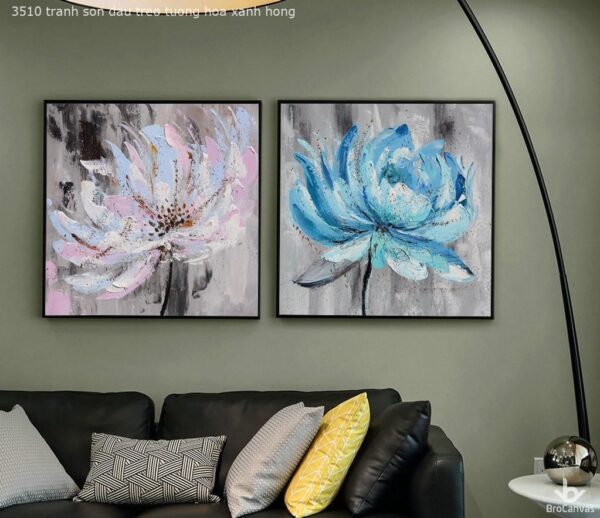 Tranh Sơn Dầu Treo Tường Hoa Xanh Hồng BRO3510