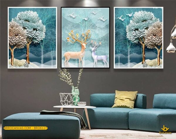 BRO6127 Bộ tranh trang trí hươu nai màu sắc hài hòa