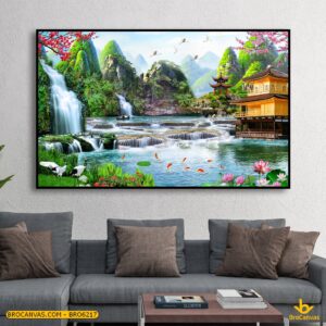 BRO6217 Tranh Phong Cảnh Sơn Thủy Hữu Tình Dòng Thác Chảy Trong Xanh