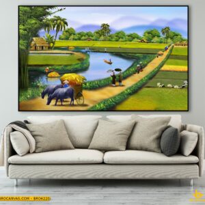 BRO6220 Tranh Canvas Phong Cảnh Làng Quê Đồng Ruộng