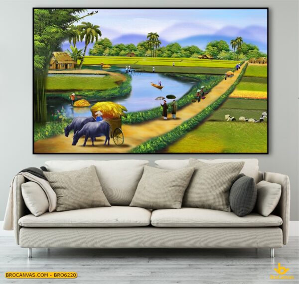 BRO6220 Tranh Canvas Phong Cảnh Làng Quê Đồng Ruộng